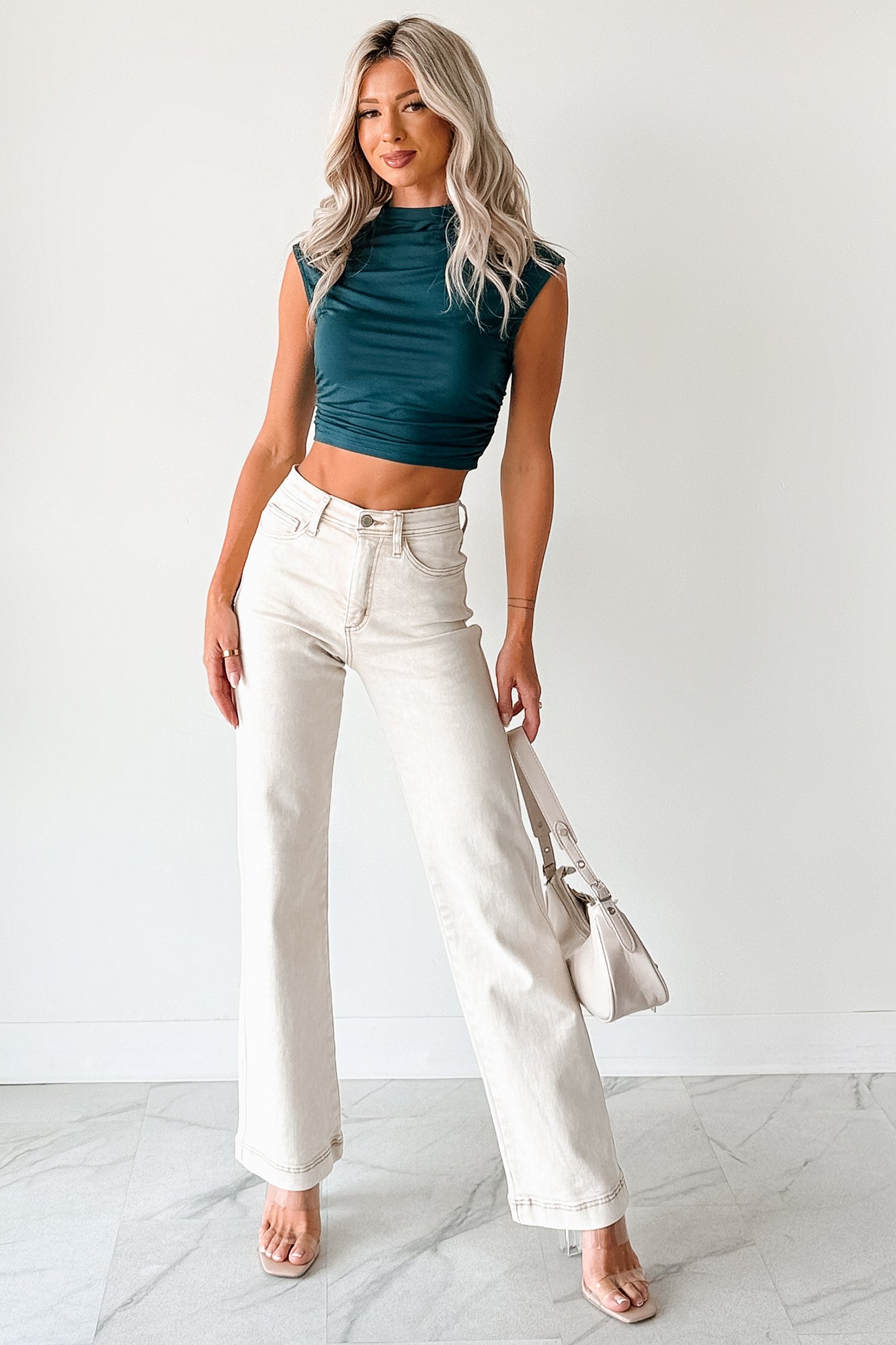Haven Tummy Control Saige Denim Straight Jeans (Light Beige)