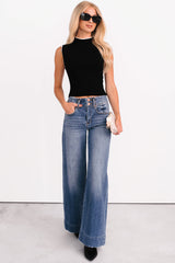 Calla Wide Leg High Rise Risen Jeans (Dark)
