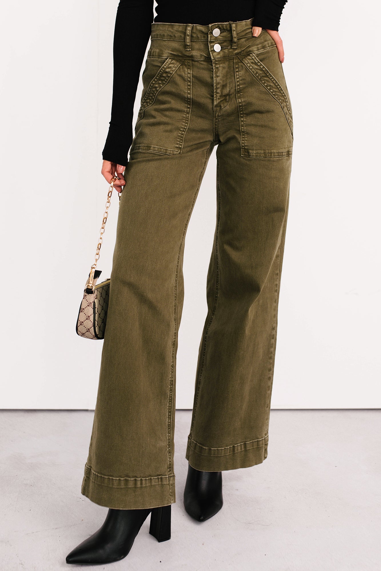 Henley Wide Leg Mica Denim Jeans (Fern Green)