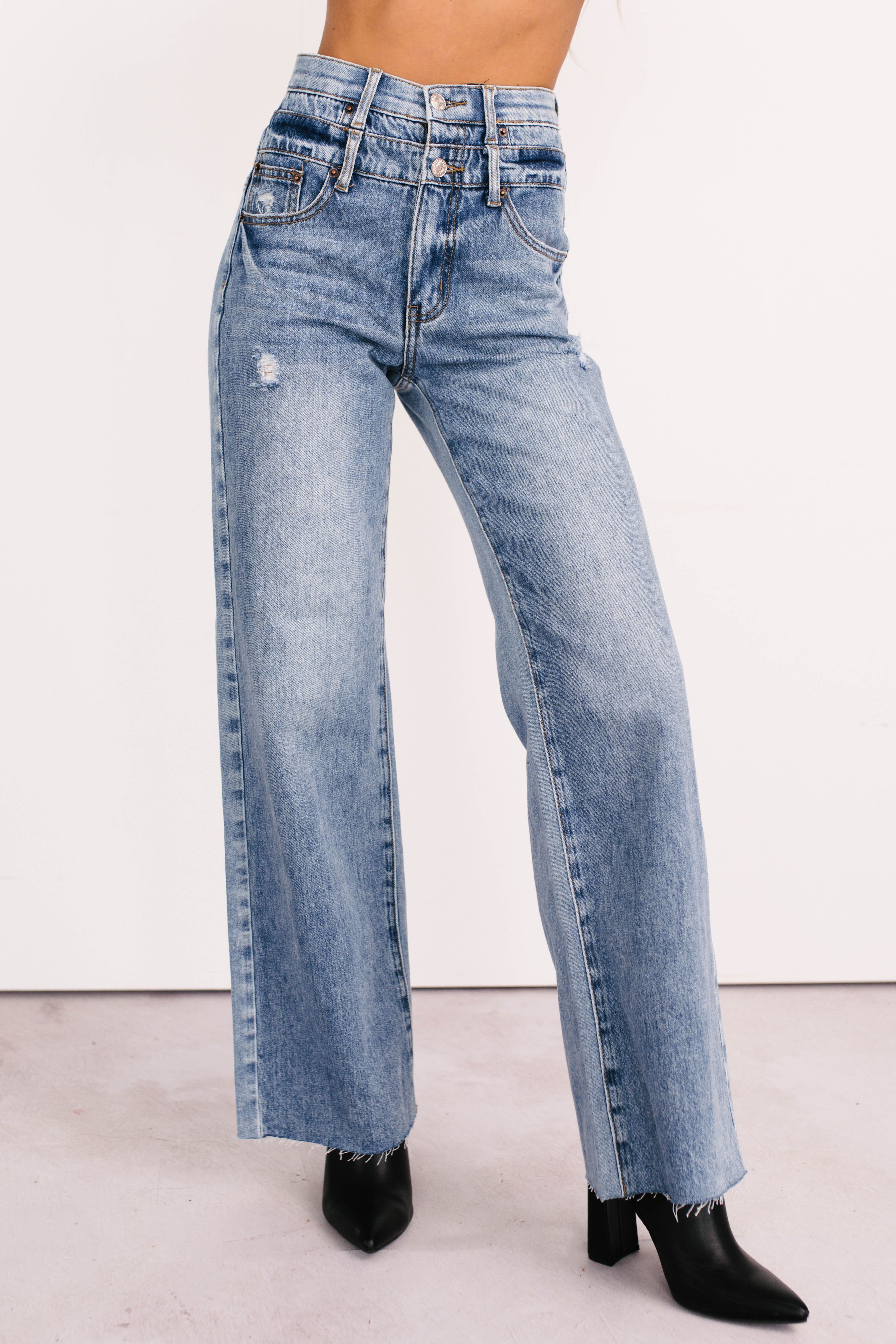 Xander High Rise Double Waist Saige Denim Jeans (Medium)