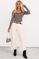 Before You Go Striped Long Sleeve Top (Black)