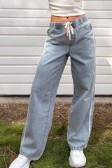 Kailer Side Stripe Wide Leg Drawstring Pants (Light Denim)