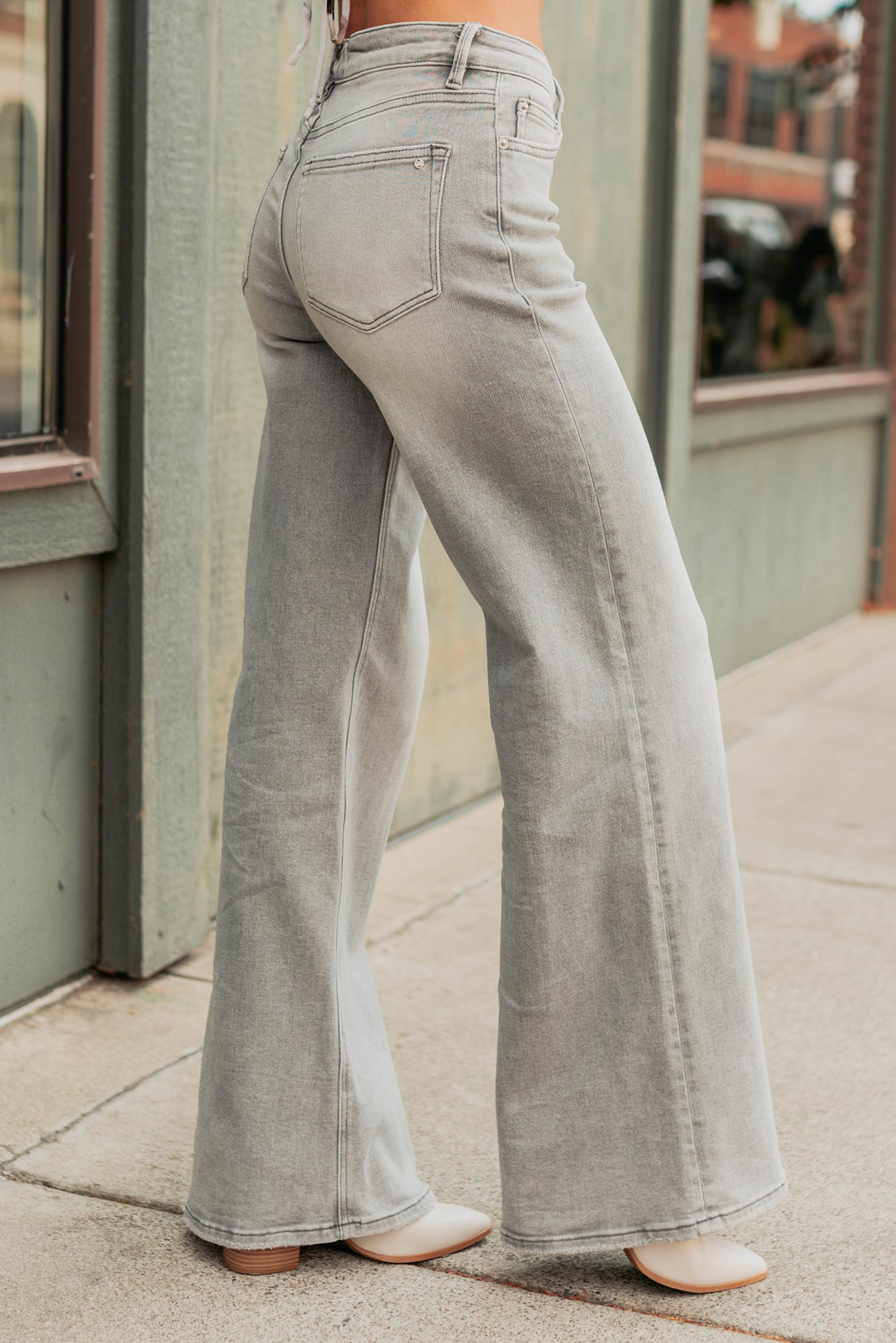 Cecily Mid Rise Wide Leg Mica Denim Jeans (Grey)