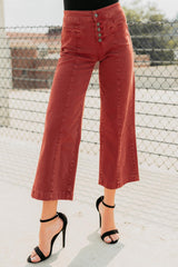 Frances Wide Leg Cropped Mica Denim Jeans (Dark Red)