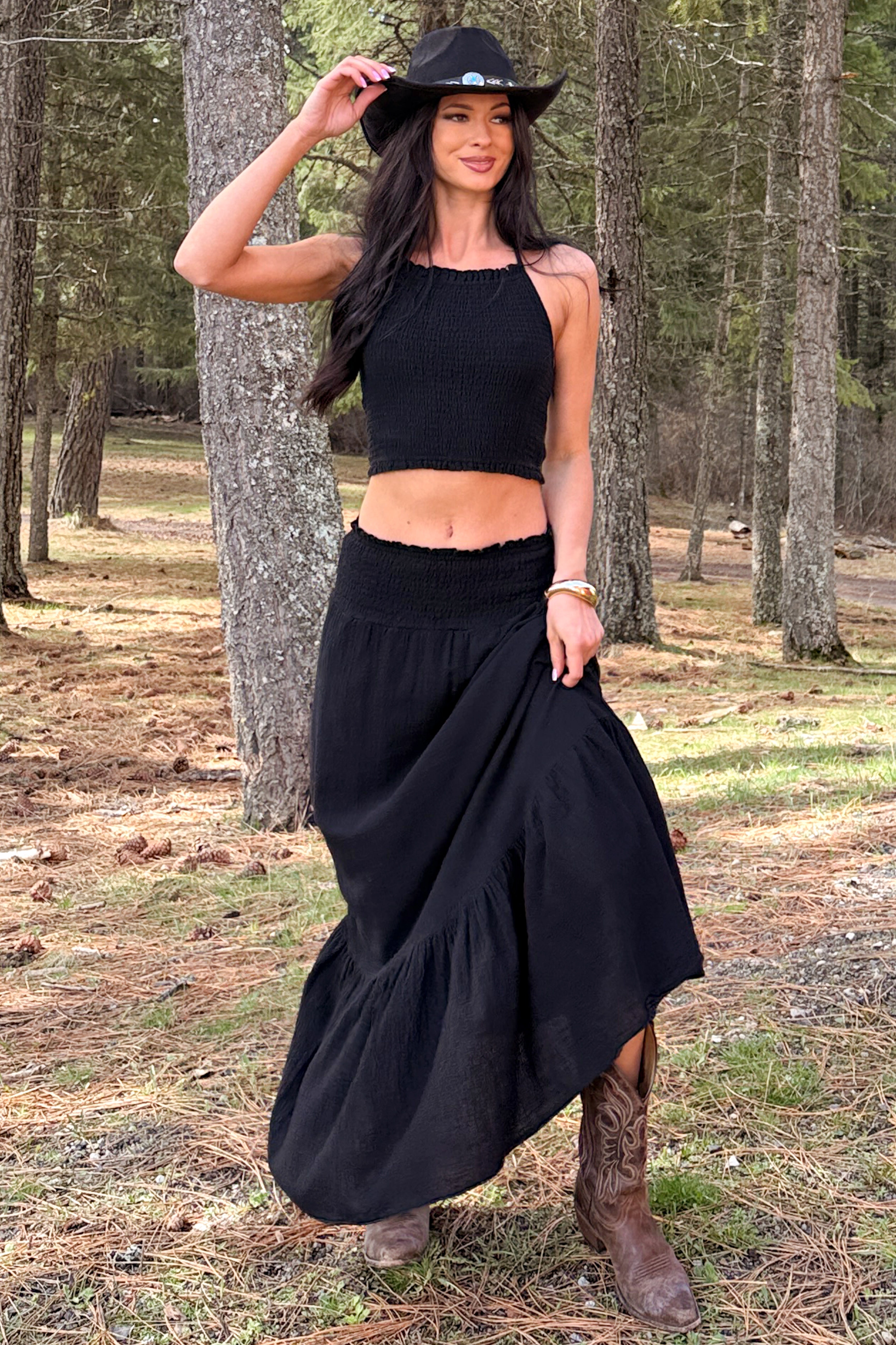 Made For Sunshine Halter Top And Maxi Skirt Set (Black)