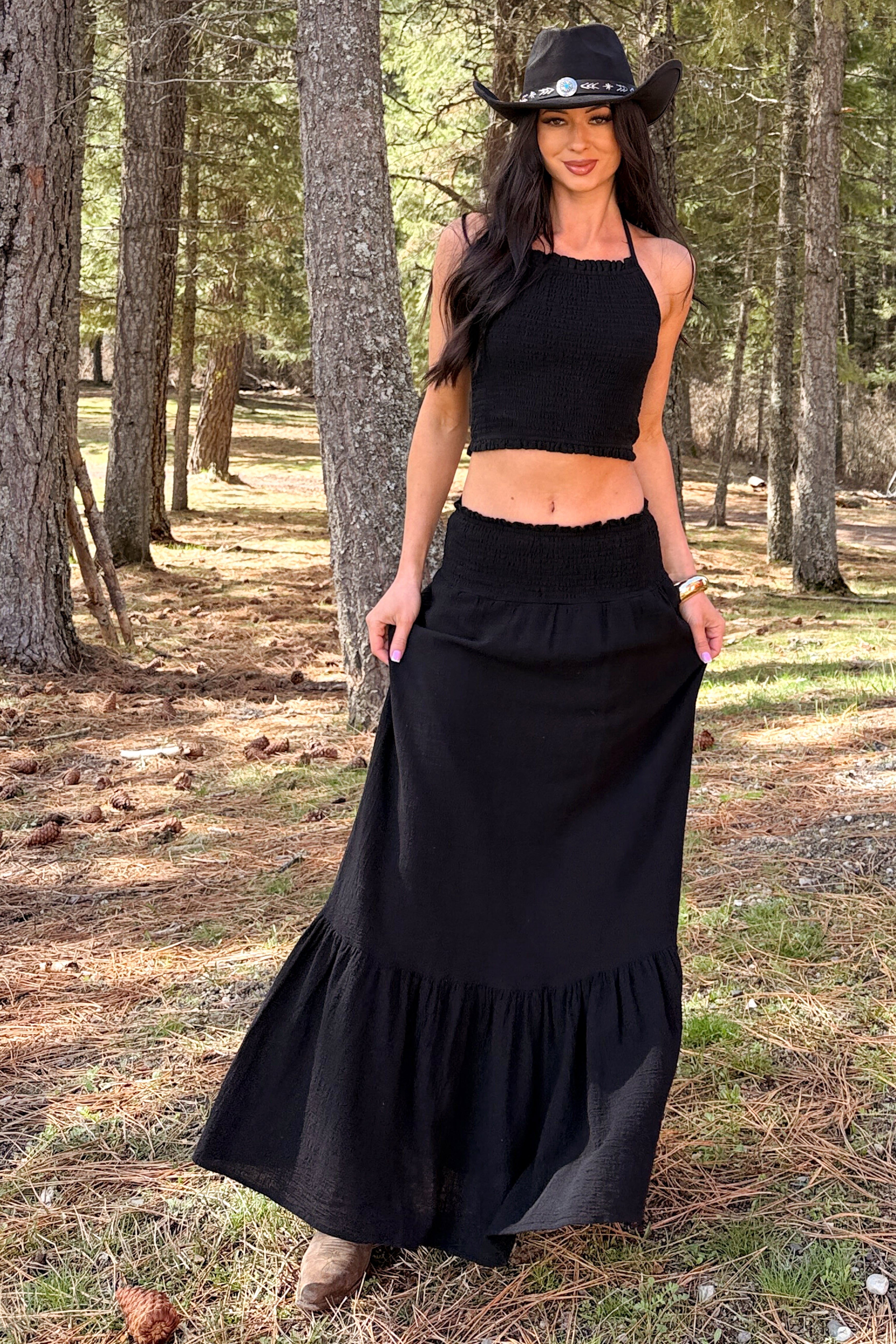 Made For Sunshine Halter Top And Maxi Skirt Set (Black)