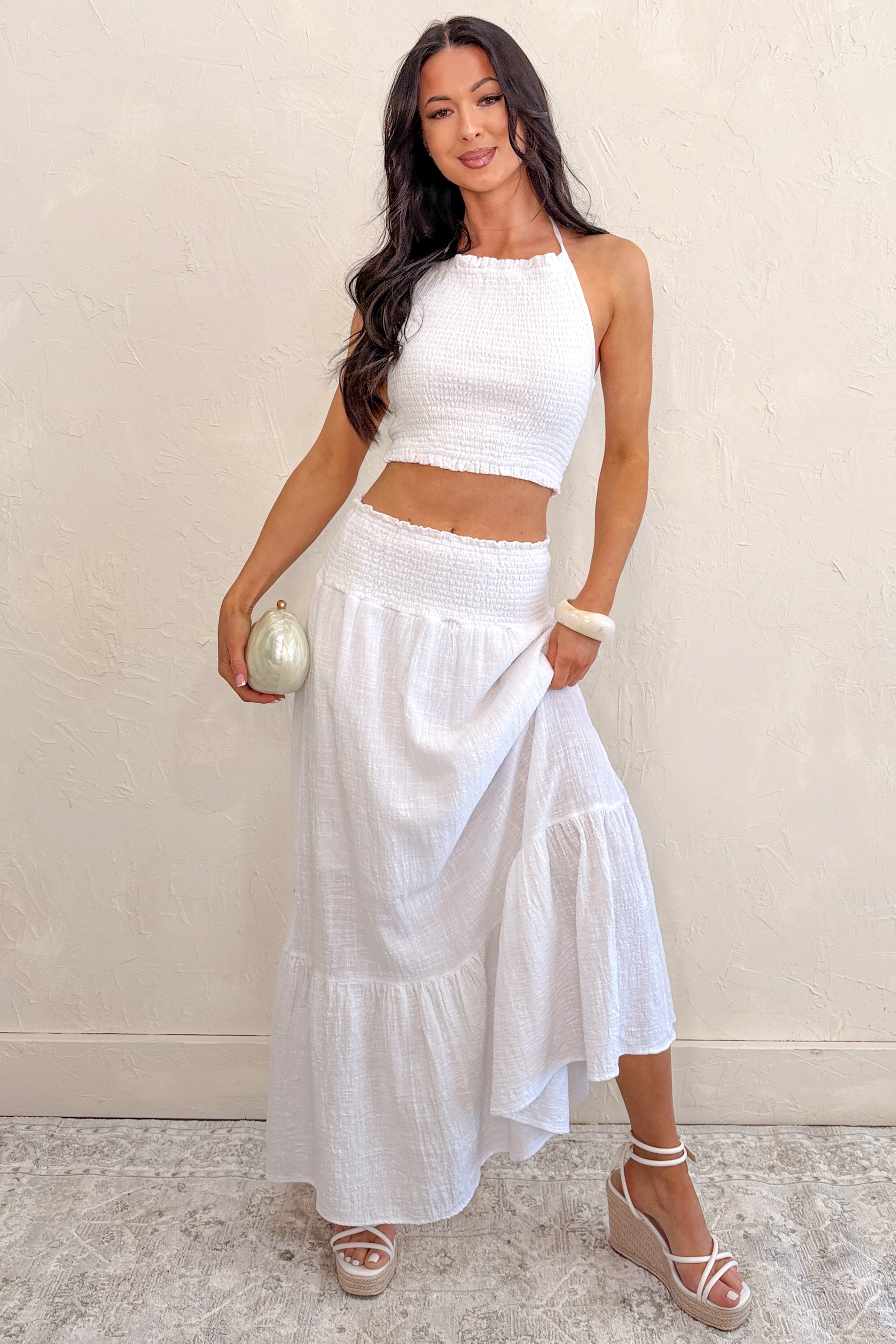 Made For Sunshine Halter Top And Maxi Skirt Set (White)