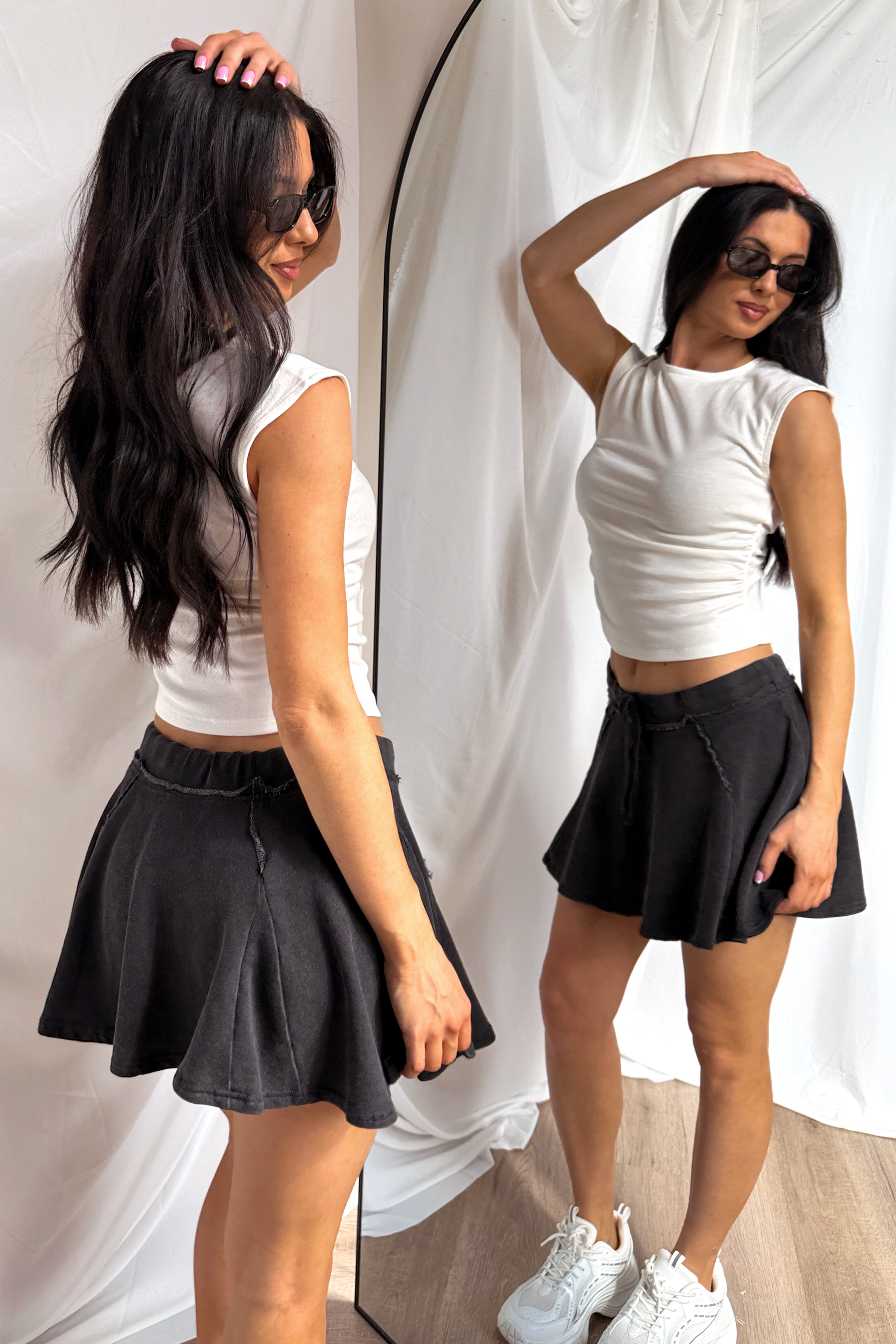 Off Duty Icon Acid Wash Knit Skort (Black)