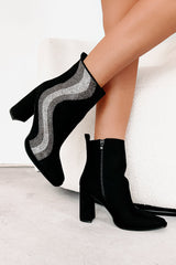 Winding Roads Wavy Rhinestone Booties (Black)