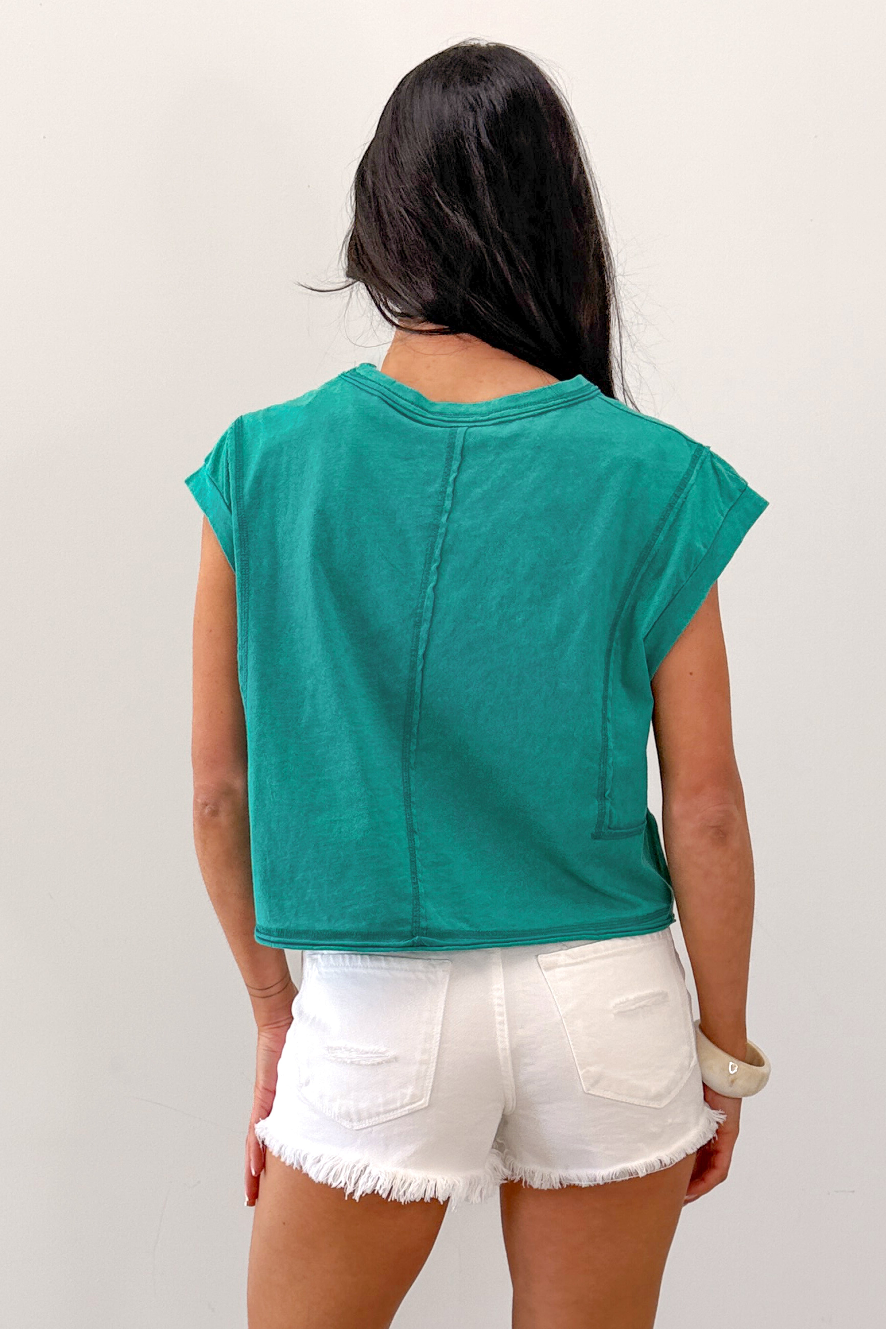 Varsity Muse Mineral Wash Boxy Cotton Top (Seafoam)
