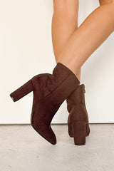 Under Control Faux Suede Heeled Booties (Brown)