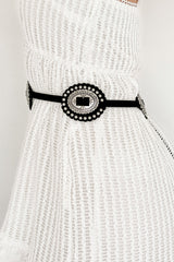Barnyard Breeze Leather Detailed Concho Belt (Silver/Black)