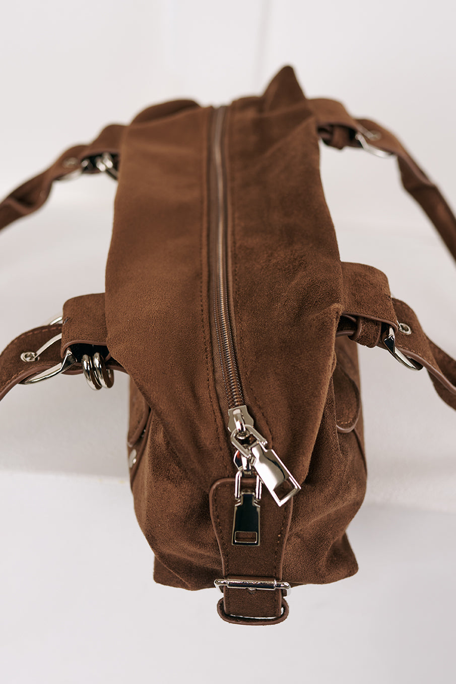 Fierce Calm Studded Faux Suede Bag (Dark Brown)
