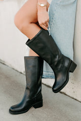 Off The Trail Mid-Calf Faux Leather Boots (Black)