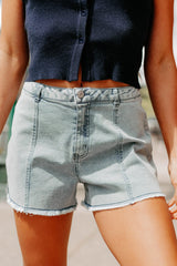 No Text Back High Rise Star Denim Shorts (Light)