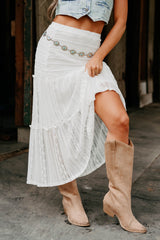 Lacy Daze Tiered Lace Midi Skirt (Off White)