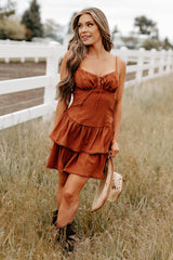 Cottage Cutie Ruffle Tier Mini Dress (Brown)