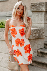 Tart & Tempting Sleeveless Floral Mini Dress (Orange)