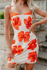 Tart & Tempting Sleeveless Floral Mini Dress (Orange)
