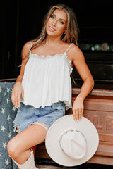 Lavender Dreams Crochet Lace Cami Top (White)