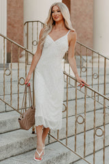 Just One Smile Polka Dot Midi Dress (Ivory/Olive)
