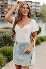 Humming Along Puff Sleeve Scoop Neck Bodysuit (White)