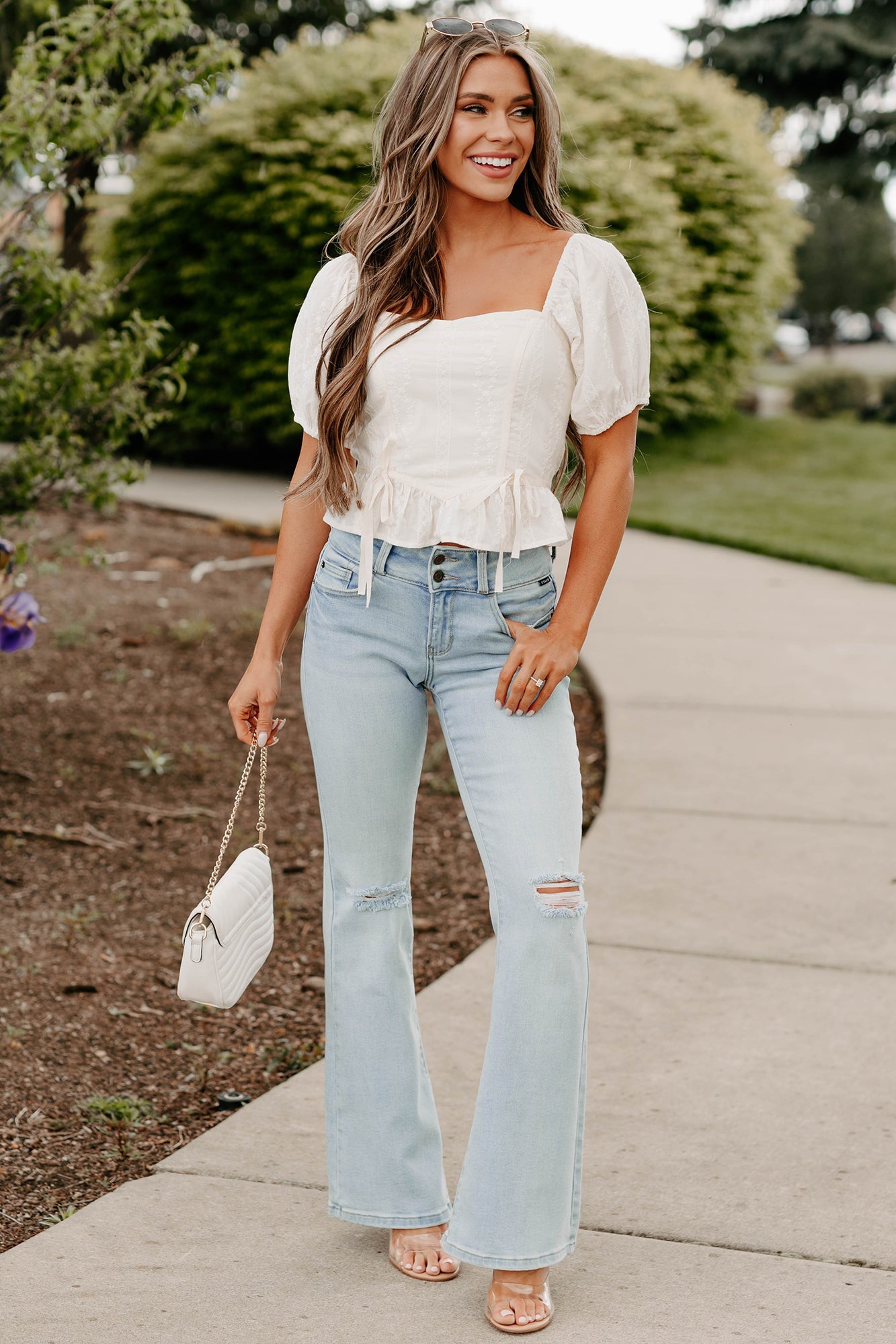 Yours For Now Floral Embroidered Crop Top (Ivory)