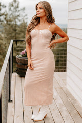 Forever On My Mind Bow Print Midi Dress (Blush)