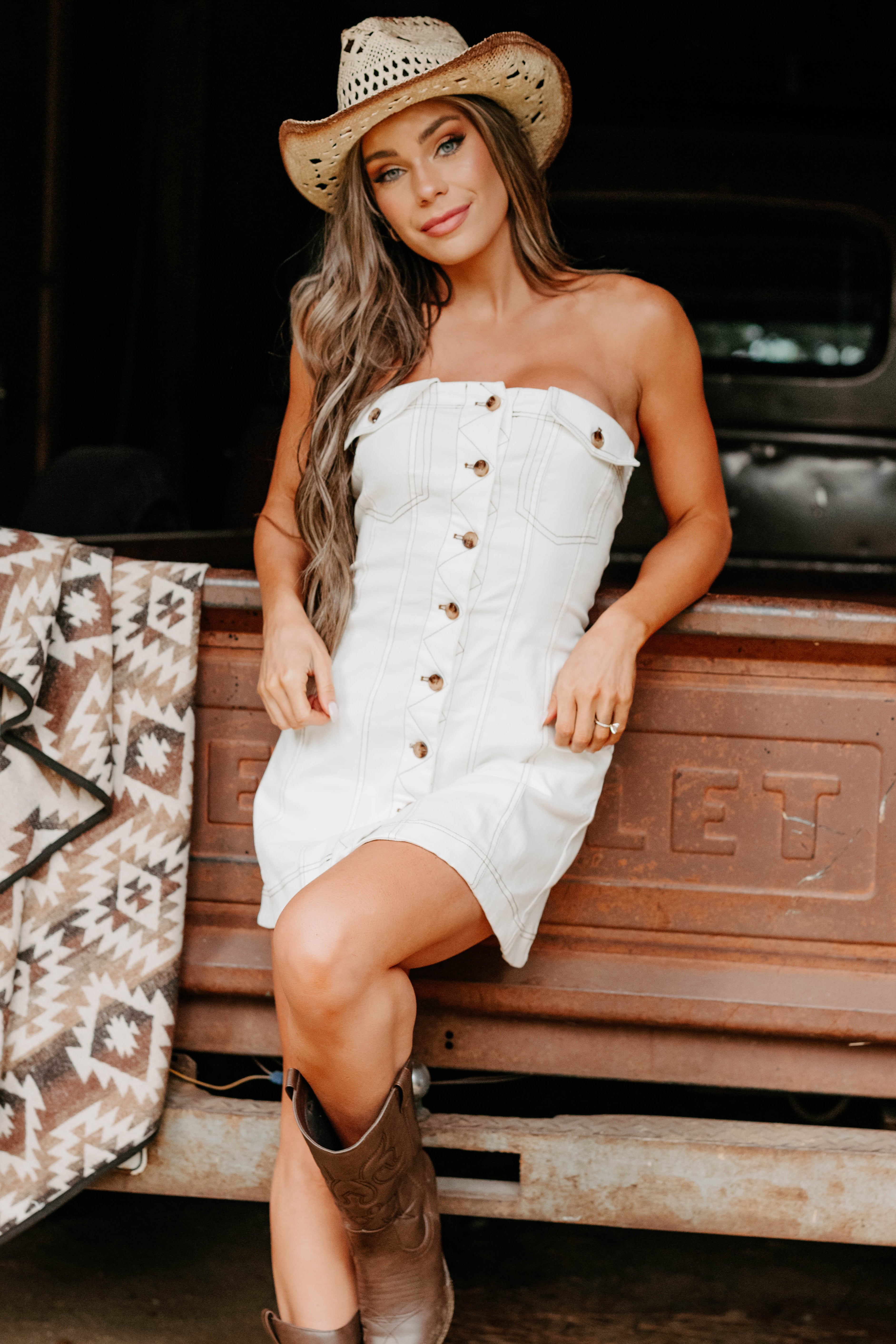 In Her Element Strapless Denim Mini Dress (White)