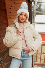 Purely Casual Corduroy Puffer Jacket (Cream)