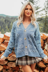 Just Sunday Knit Vintage Print Cardigan (Blue)
