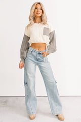 Held Close Colorblock Knit Cropped Sweater (White Combo)