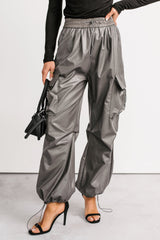 Don't Be Shy Faux Leather Cargo Pants (Grey)