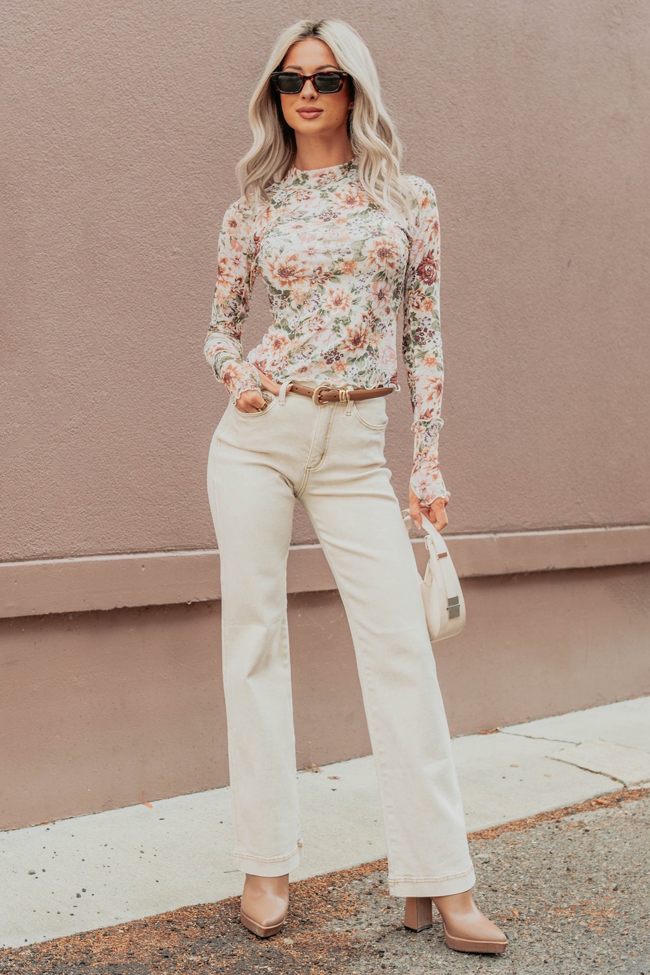 Haven Tummy Control Saige Denim Straight Jeans (Light Beige)