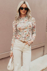 Hold My Hand Floral Mesh Long Sleeve Top (Cream)