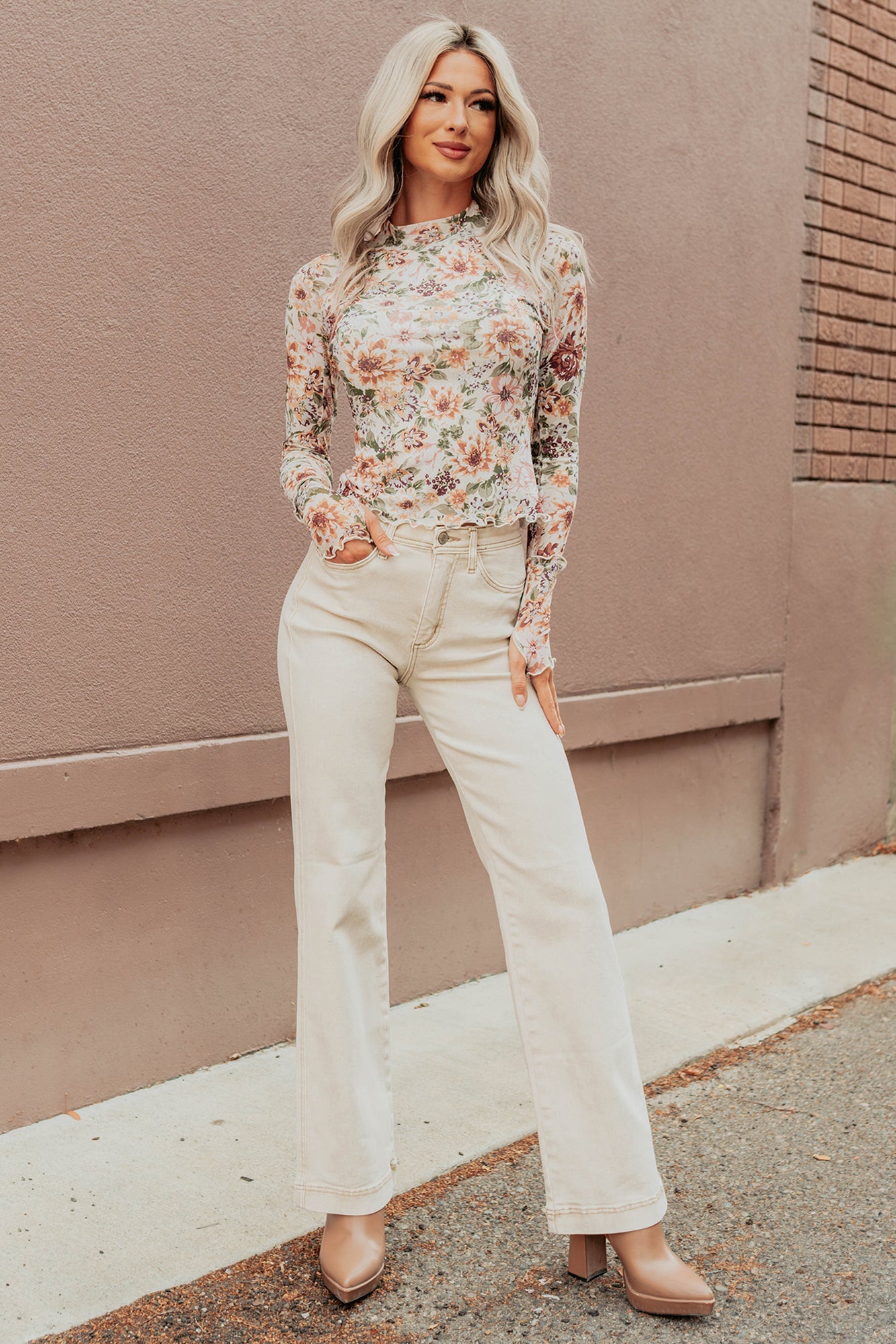 Haven Tummy Control Saige Denim Straight Jeans (Light Beige)