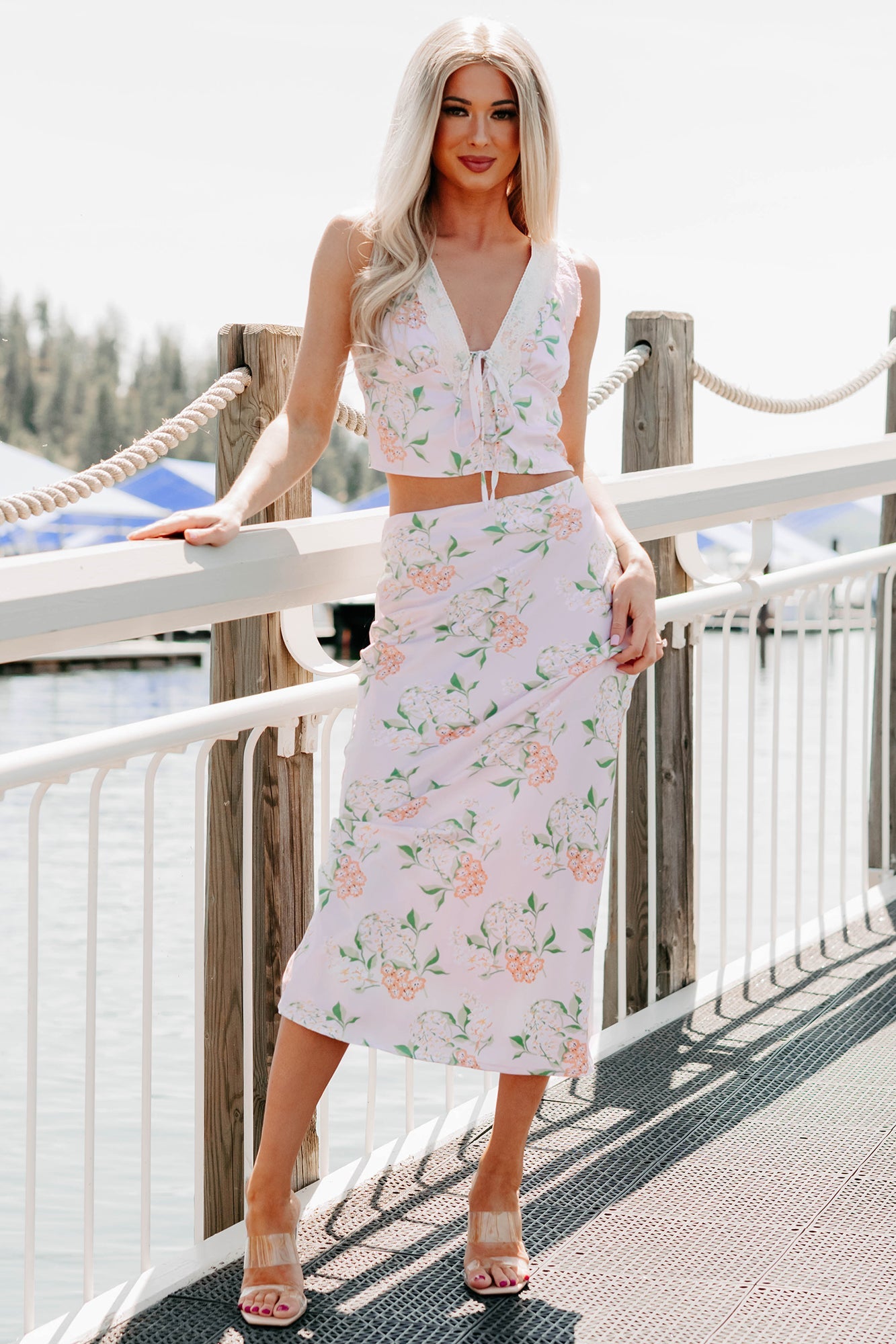 Always Beautiful Floral Satin Skirt (Baby Pink)