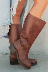 Off The Trail Mid-Calf Faux Leather Boots (Cognac)