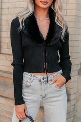 Glitz Happens Detachable Fur Collar Top (Black)