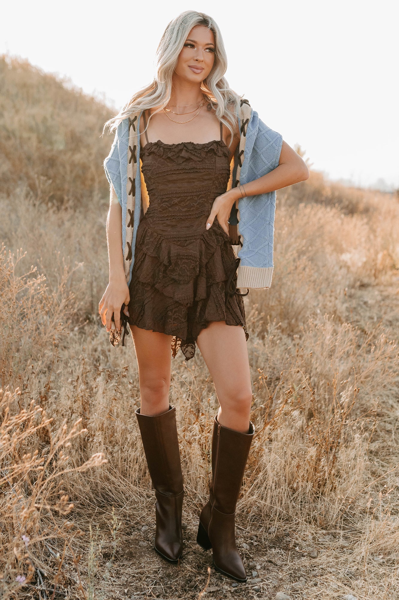 Divine Energy Sleeveless Lace Mini Dress (Mocha)
