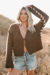 Fading Embers Stitch Sleeve Cardigan (Chocolate)