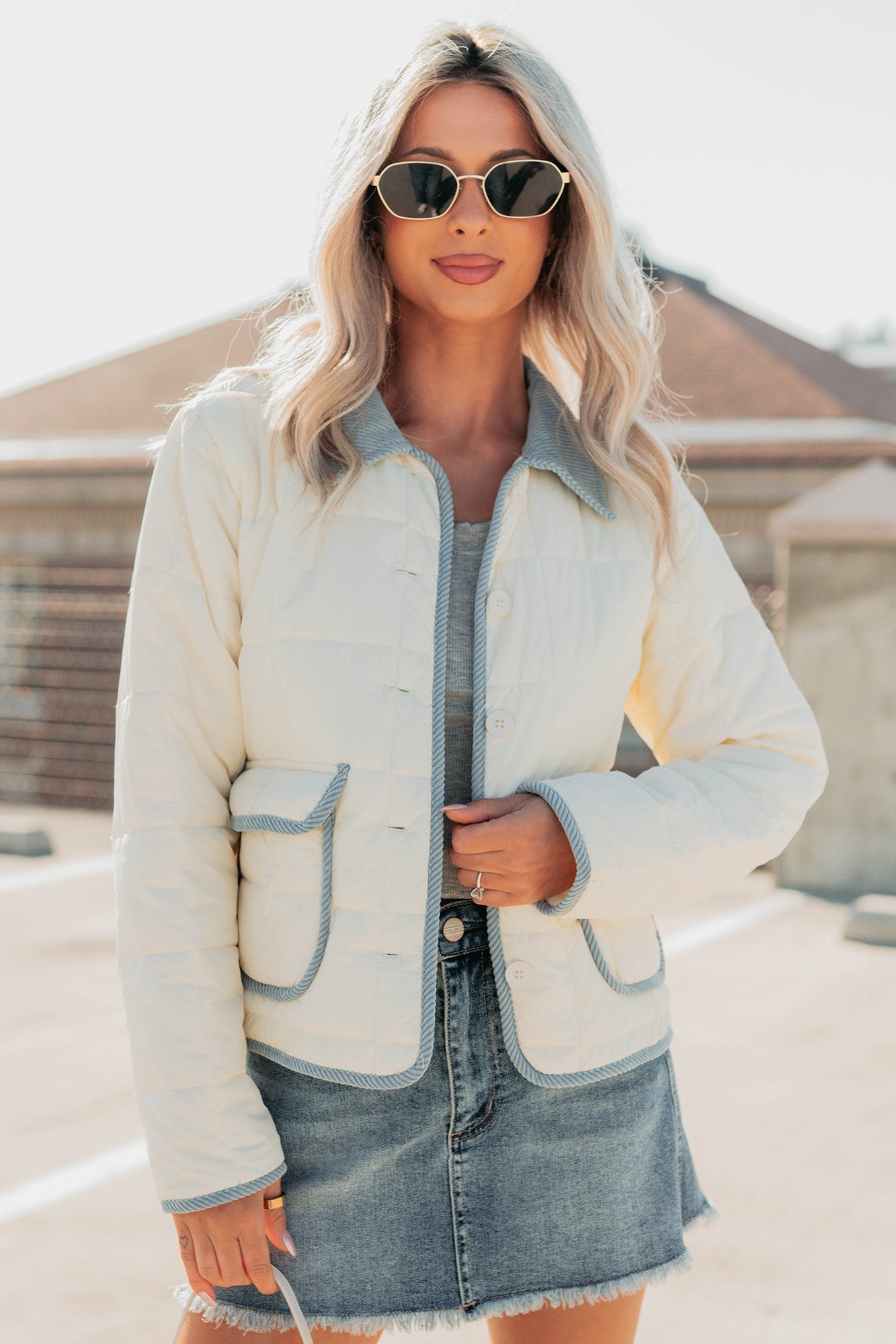 Chasing Dreams Contrast Seam Puffer Jacket (Ecru)
