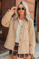 Hustle Habits Leather Collared Denim Jacket (Sand)