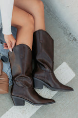 Roads Ahead Modern Mid Calf Western Boots (Brown)