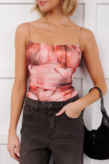 I Am The Moment Floral Mesh Bodysuit (Red/Pink)