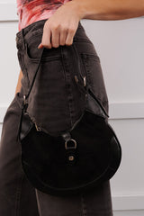 Claim Fame Faux Suede & Leather Crescent Bag (Black)