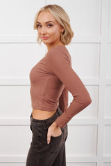 Daily Rhythm Long Sleeve V Neck Crop Top (Mocha)