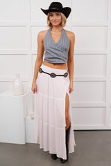 Darling Moments Tiered Slit Maxi Skirt (White)