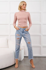 Boone High Rise Distressed Mom Jeans (Light Denim)