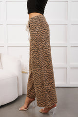 Alivia Drawstring Leopard NoaBoa Pants (Mocha/Black)